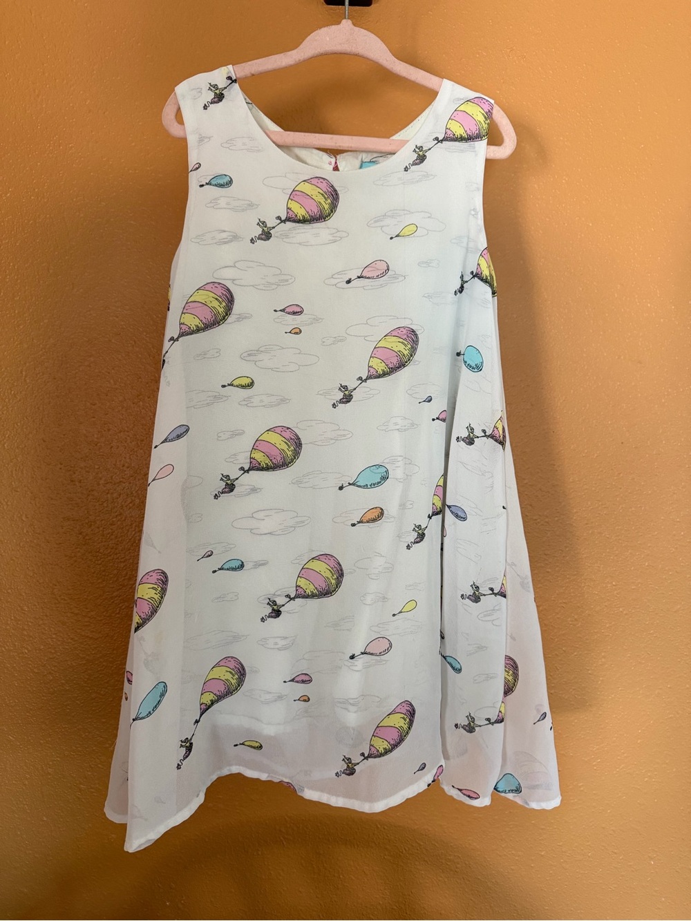 Dr. Seuss Dress “Oh the Places you’ll go” balloon/cloud print white dress